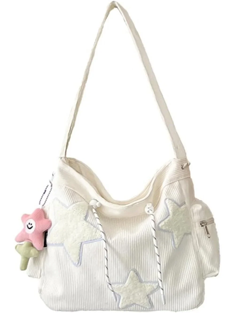 Women's White Multiple Pockets Zipper Aesthetic Hobo Bag Crossbody Handbag
